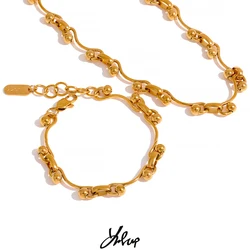 Yhpup New Stainless Steel Chain Tarnish Free 18k Gold Plated Necklace Bracelet Jewelry Set Charm Fashion Collar for Women