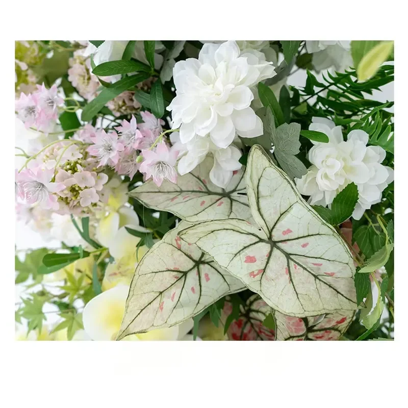 M779 Boho Pink White Silk Flower Arch with Greenery Artificial Floral Backdrop for Wedding Ceremony