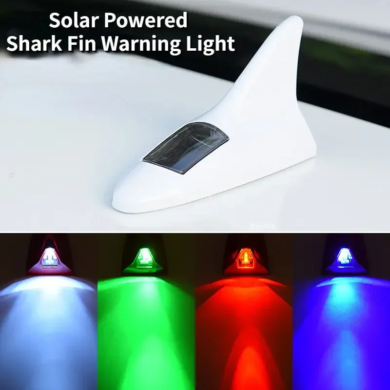 Universal LED Light Car Shark Fin Antenna with Solar Energy Driving Safety Warning Auto Radio Signal Aerials Roof Antennas Light