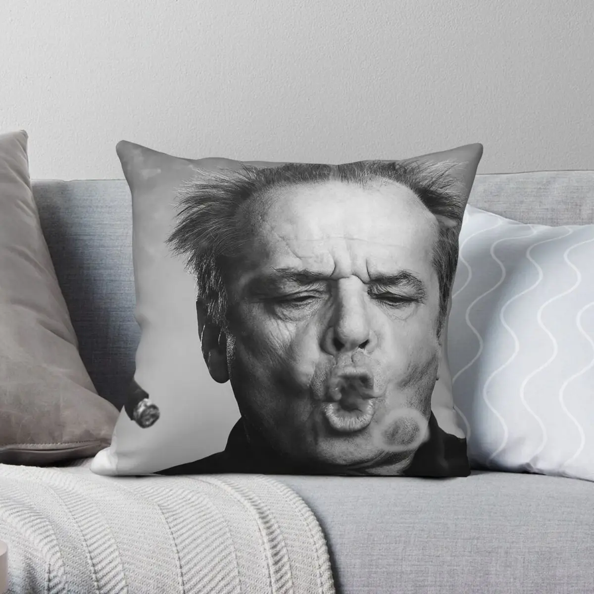 Jack Nicholson Cigar Smoke Rings Square Pillowcase Polyester Linen Velvet Printed Zip Decor Home Cushion Case Wholesale