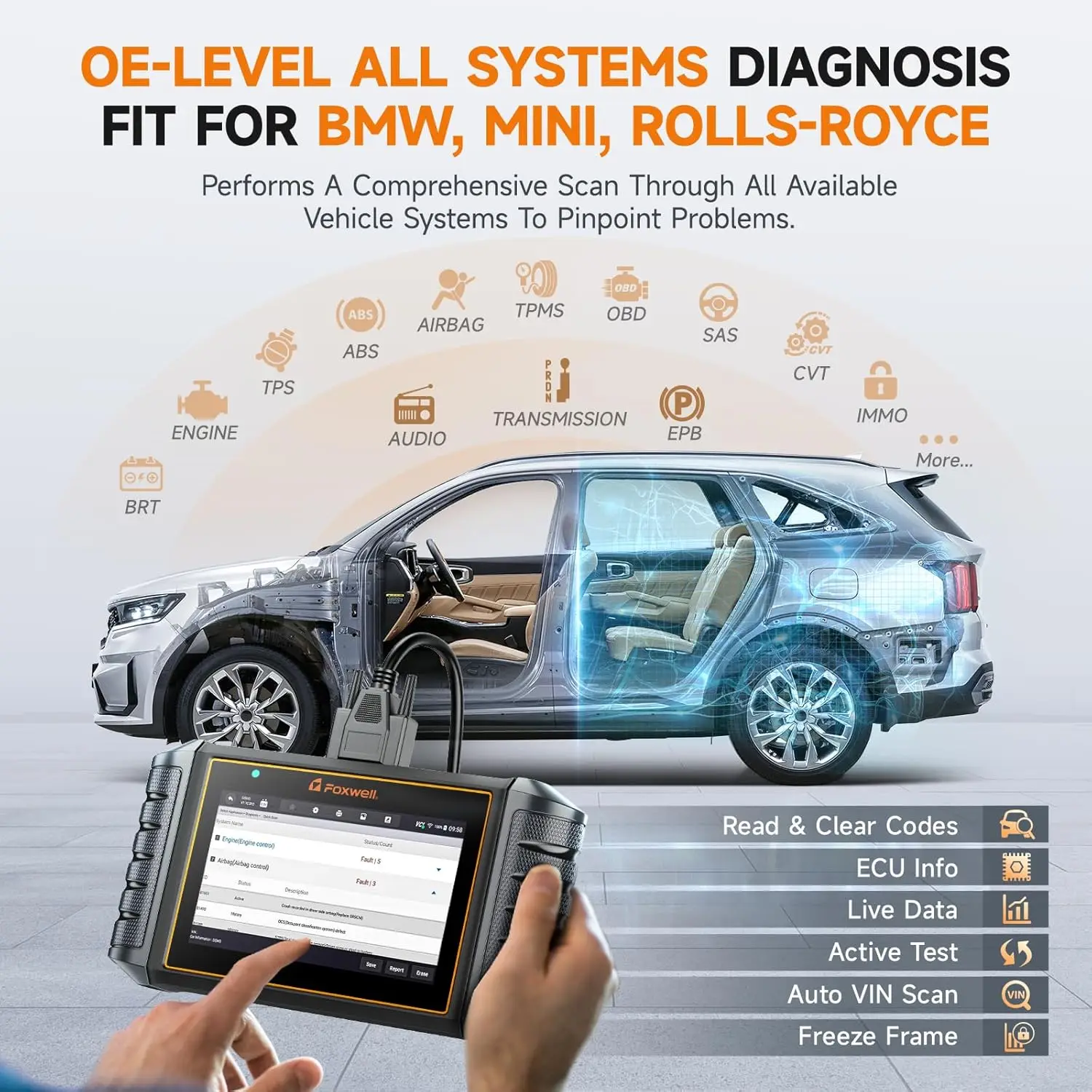 2025 FOXWELL NT710 OBD2 Scanner Full System Bidirectional Diagnostic VIN Code Reader Auto Reset Services Auto Battery Tool