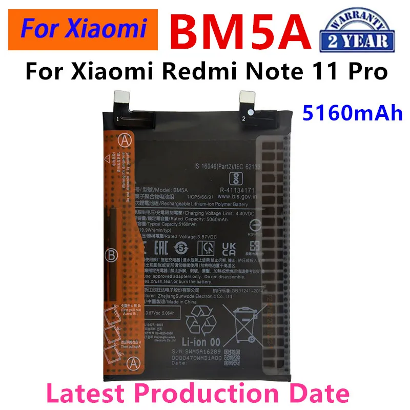 

Brand New BM5A 5160mAh Battery For Xiaomi MIUI Redmi Note 11 Pro 11pro Phone Replacement Batteries