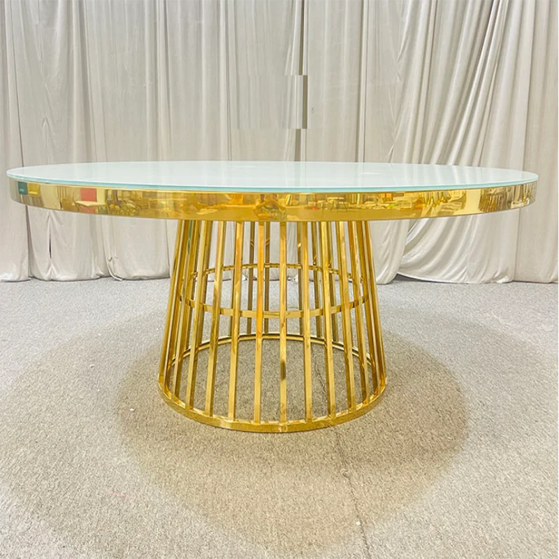 

New stainless steel shiny gold wedding round acrylic table, banquet performance party background decoration table props