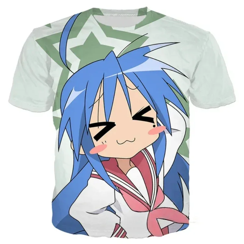 2024 Lucky Anime T-shirt Male and Female Cartoon Girl 3D Printed Harajuku Street Kid Tops Men Women Tees New Summer