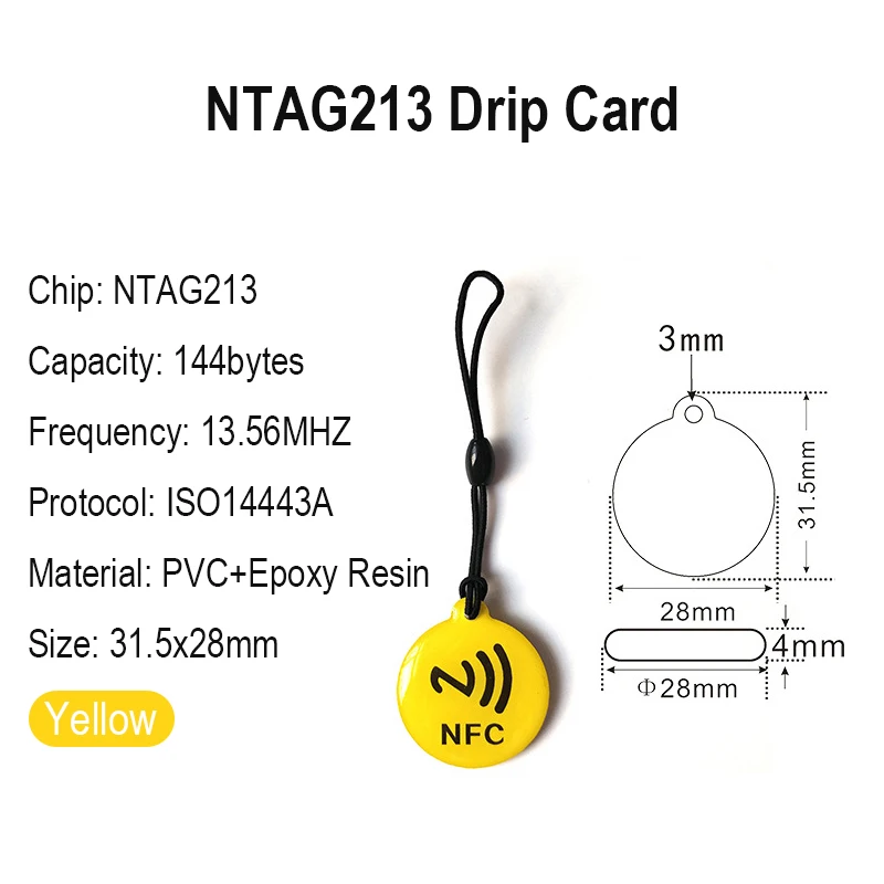 10 قطعة Ntag213 NFC علامة التسمية رمز مع حبل تتفاعل 13.56 ميجا هرتز 144 بايت ISO14443A بطاقة الايبوكسي 35 مللي متر قطر لجميع الهواتف التي تدعم NFC