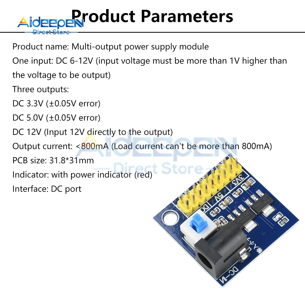 전원 모듈 3.3v 5v 12v 다중 출력 전압 변환 모듈 DC-DC 6-12V ~ 3.3V 5V 12V 800mA