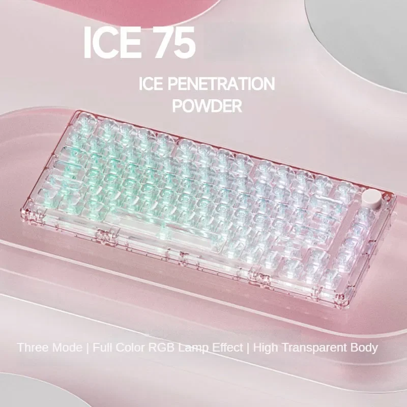 Akko MonsGeek ICE 75 Mechanical Keyboard Fully Transparent Three-Modes RGB Backlit Hot-swappable Customized Gaming Keyboard