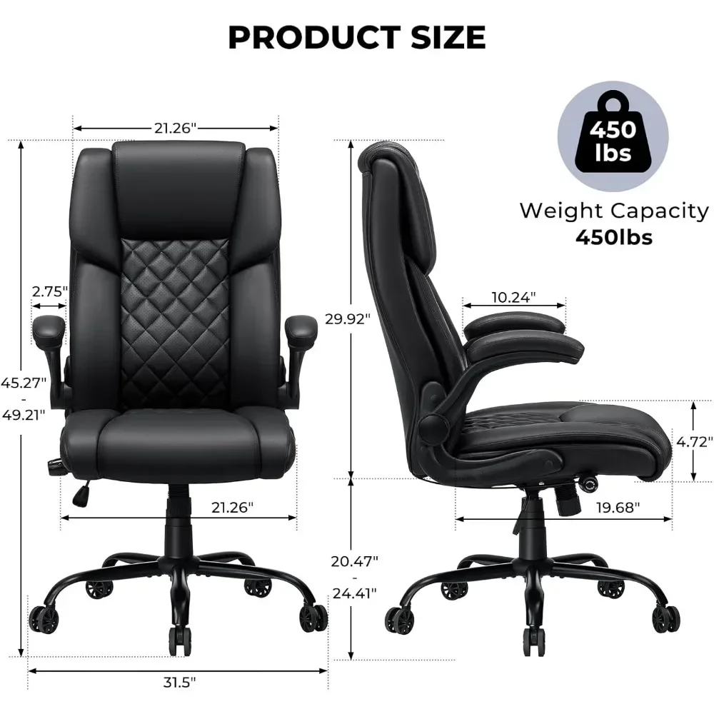 كرسي مكتب كبير وطويل القامة بوزن 450 رطل، كرسي مكتب تنفيذي مريح عالي التحمل مع دعم قطني قابل للتعديل وظهر مرتفع #3