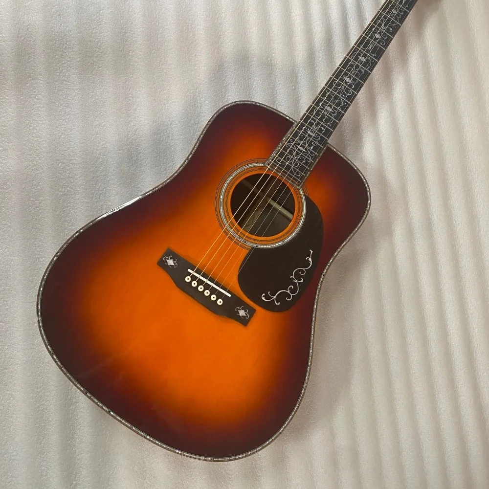 Sunset Gradient 41-inch D-45 Acoustic Guitar with Solid Wood Top 6-Saddle Bridge Rich Resonance—Ideal for Stage Performances Recording and Advanced Professional Musicians