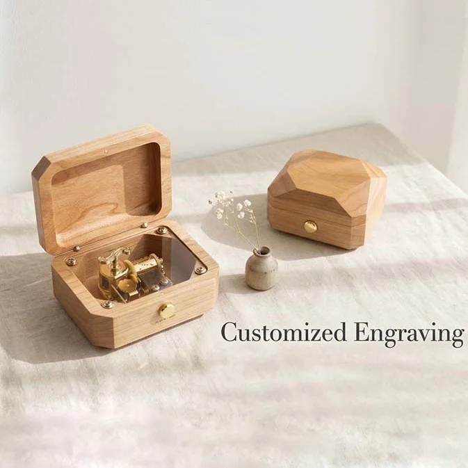 (Tune:anastasia music box)  Geometric cherry wood music box  Valentine's Day Christmas New Year Gift