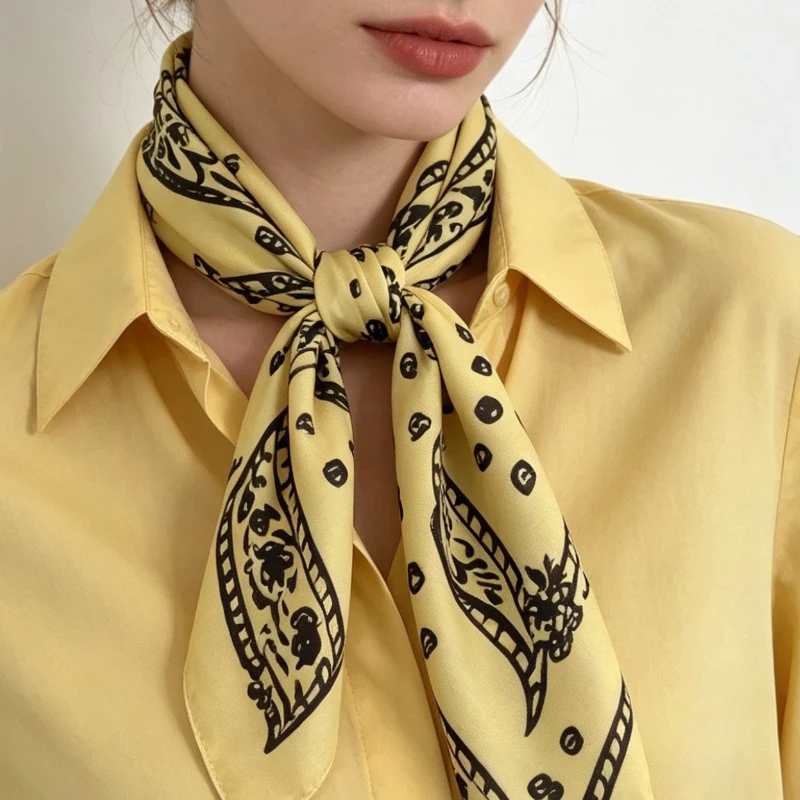 Yellow Fish Print Headscarf Y2K Square Scarf Multi Use Hair Band Belt for Women Use Daily Street Travel Party Wrap Neck Bag