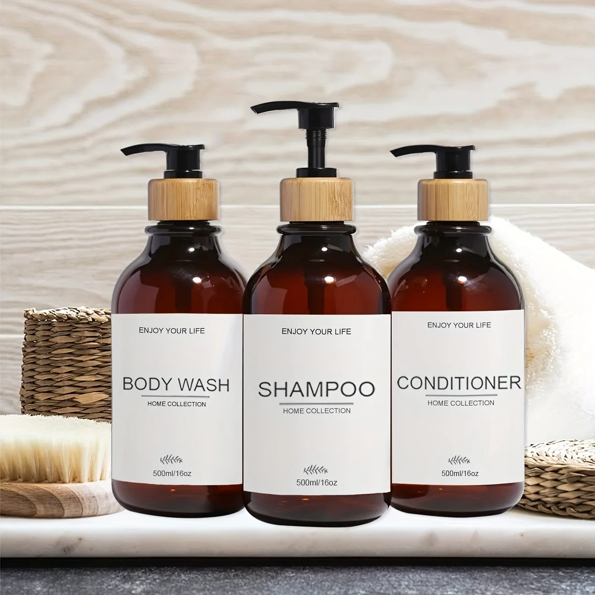 5 Stück 300/500ml Flüssigshampoo-Conditioner-Flaschen Leere Plastik-Apothekerspender Nachfüllbare Lotion-, Dusch- und Handseifenflaschen – Detail 2