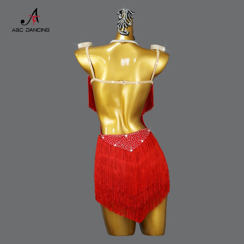 New Red Latin Dance Fringe Dress Sexy Women Professional Competition Costume Ballroom Practice Wear Bodycon Girl gonna corta Cha Nuovi prodotti e serie Personalizzazione Avanzata Abito da ballo alla moda Internazionale