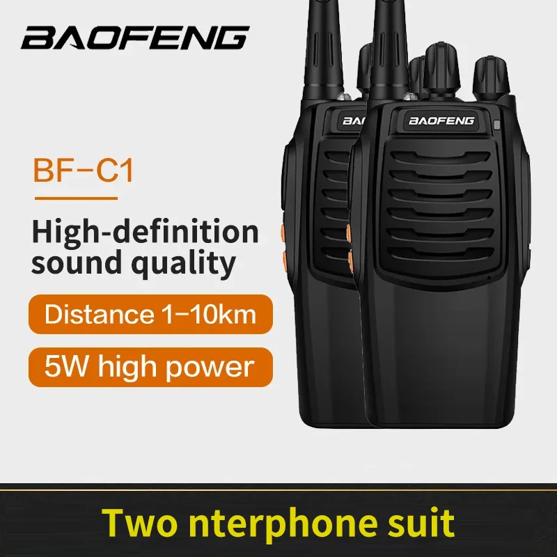 Baofeng BF-C1 Walkie Talkie, 2800mAh, 5W, 5km-10km, profissional, tiras de estrada, canteiro de obras, 2pcs