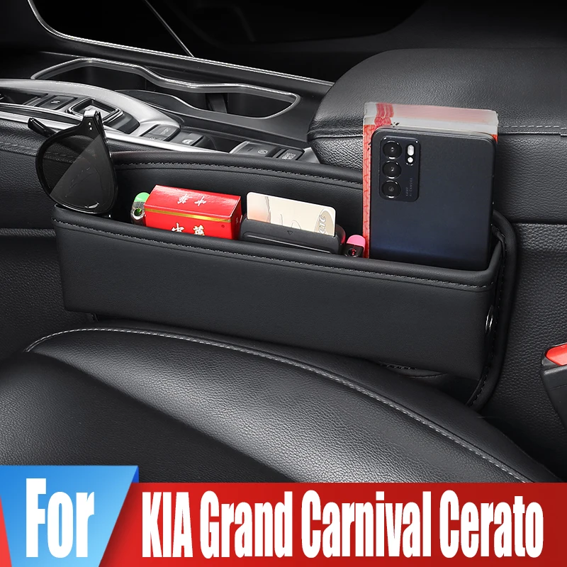 

Car Seat Crevice Storage Box For KIA Grand Carnival Cerato Key Card Phone Reserved Charging Cable Hole Organizer Bag Accessories