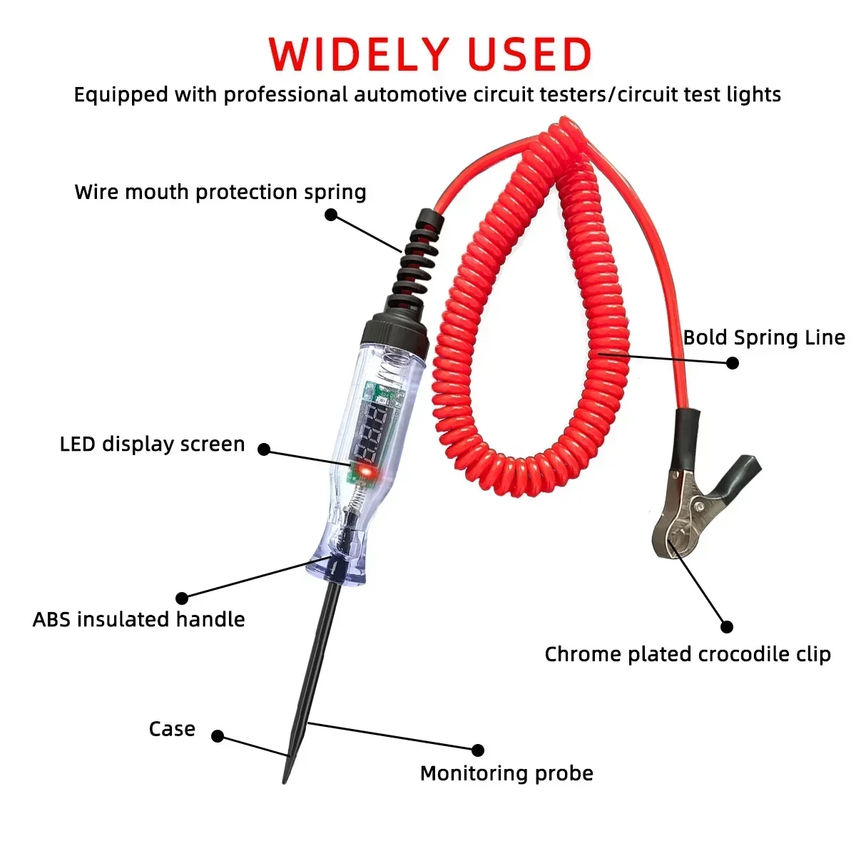 Probador de circuito de voltaje para coche camión Digital Led sonda larga pluma bombilla herramientas de diagnóstico de automóvil reparación de