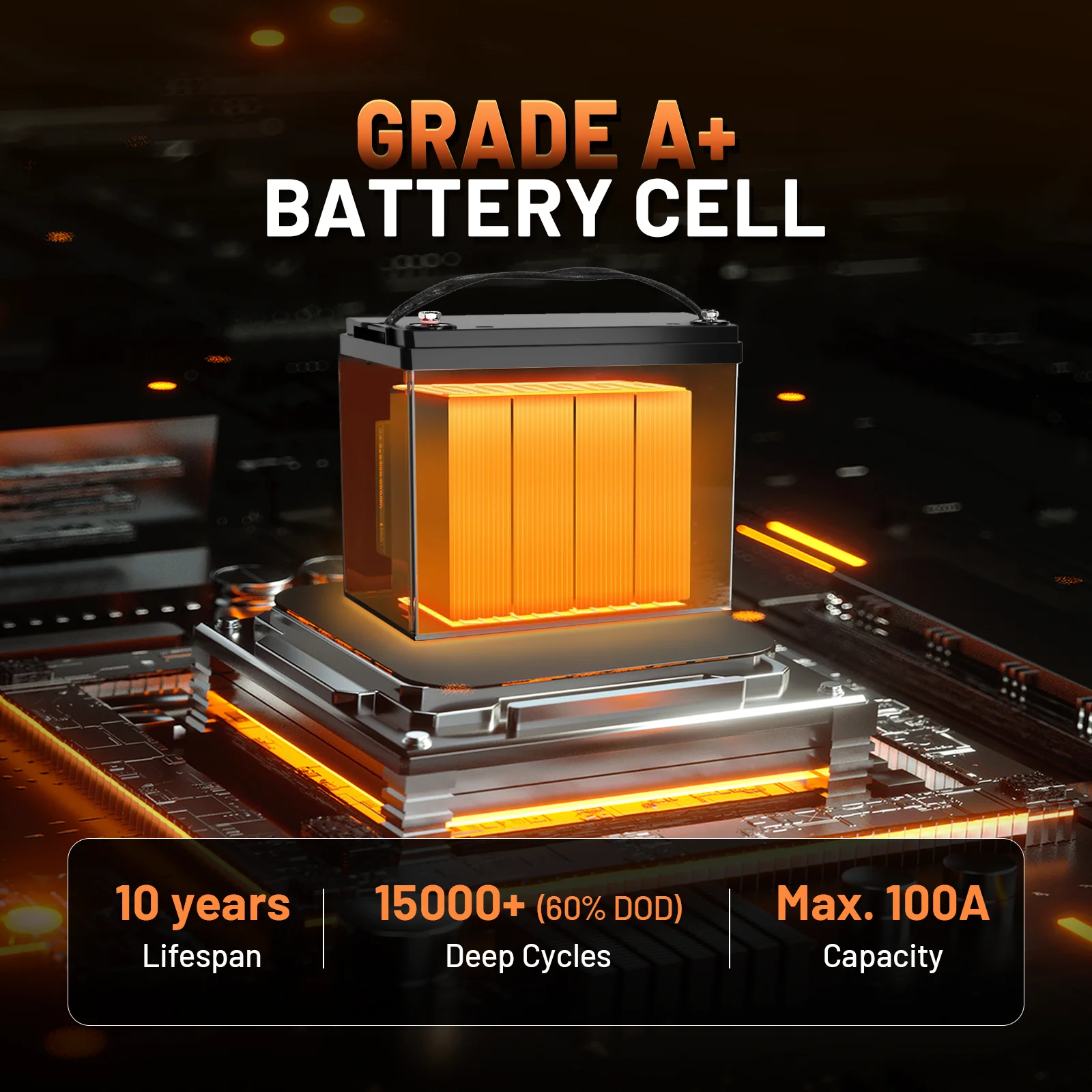 HumsiENK LiFePO4 12.8V 100Ah Grade A Battery 8000 Cycles Built-in Bluetooth & 100A BMS For Boat /RV /Camping/Portable/solar energy storage - view 7