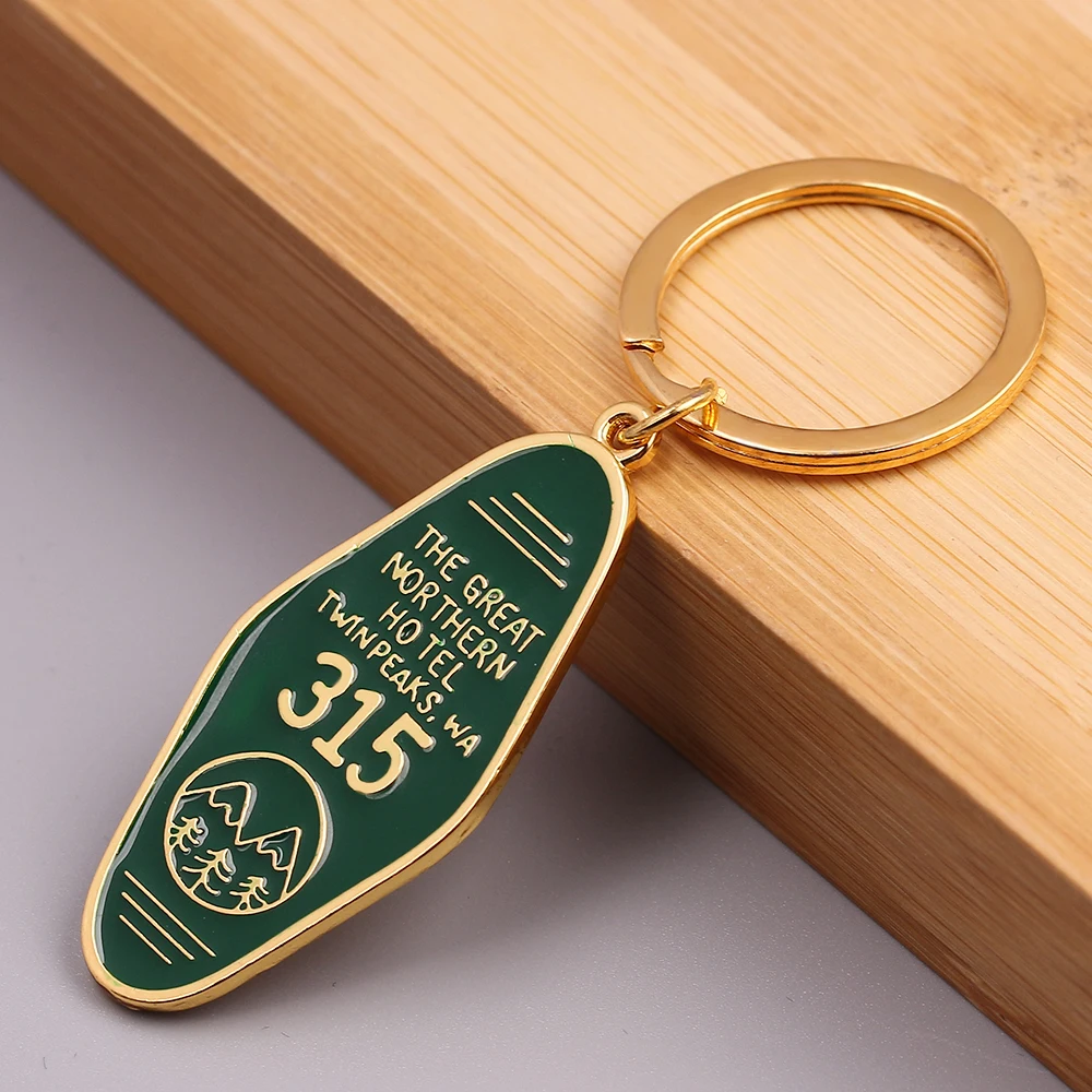 TV Show Twin Peaks The Great Northern Hotel Room 315 Keychain Green Enamel Prismatic Metal Keyring For Men Fans Gift Jewelry