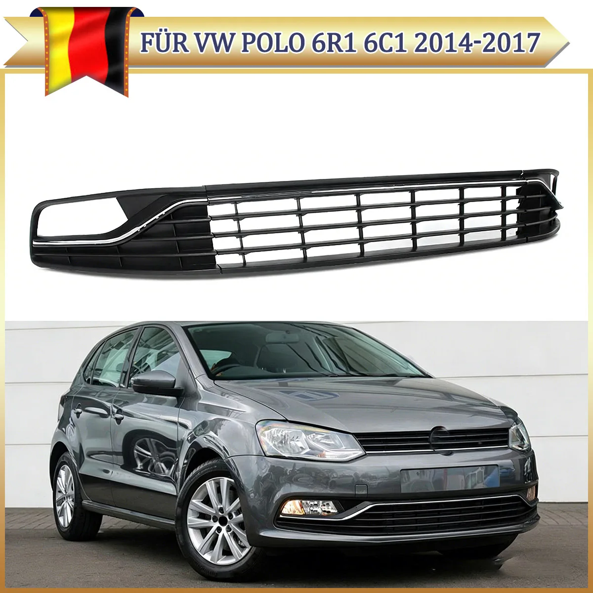 Griglia sportiva per Volkswagen Polo 2014 2015 2016 2017, griglia centrale inferiore del paraurti anteriore con griglia fendinebbia, copertura griglia per presa d'aria fendinebbia