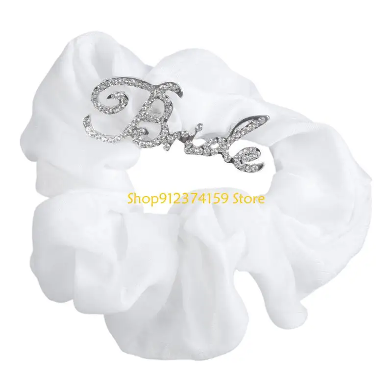 

G5AE Bride Hairpiece Rhinestones Letter Hair Scrunchies Ponytail Holder Wedding Party Scrunchies Hair Accessories Proms Gifts