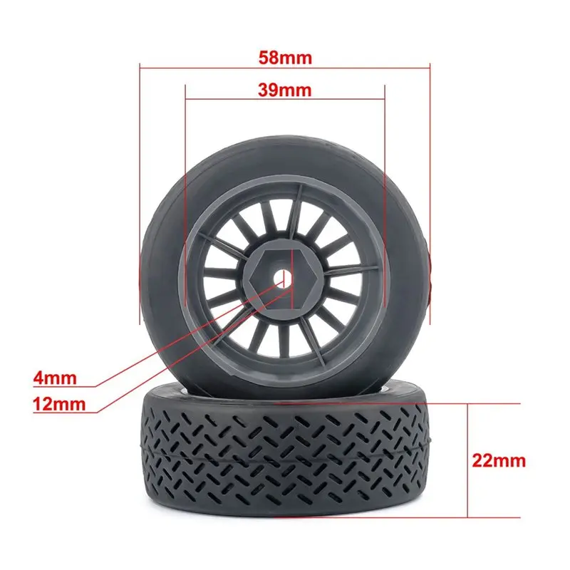 FBIL-WRC Rally Tires 1/14 Scale, 4PCS Rubber Wheels For MJX, Tamiya M Chassis, RX12 RC Car Models Black