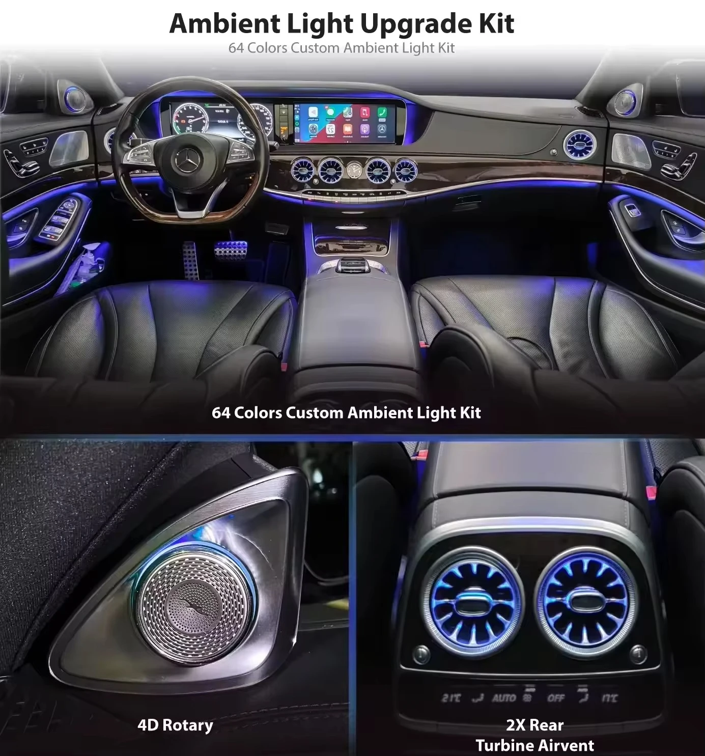 Customizable 64 Color Car Mood Lighting Kit Vehicles Waterproof LED Strip with Smartphone App Control