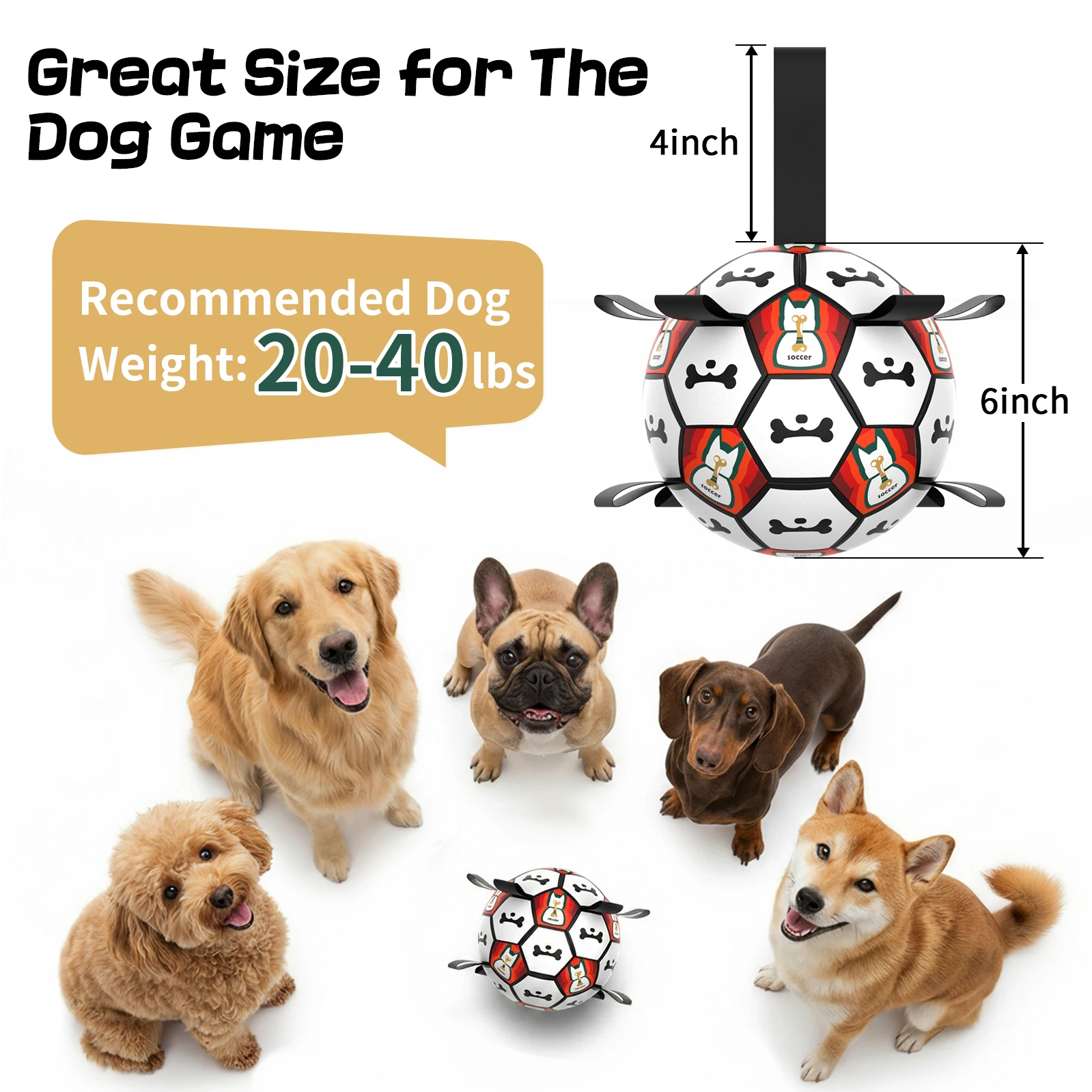 Premium 6-Inch Dog Soccer Ball with Handles Chew Resistant Durable Herding Ball for Small/Medium Dogs Training And Outdoor Play view 4