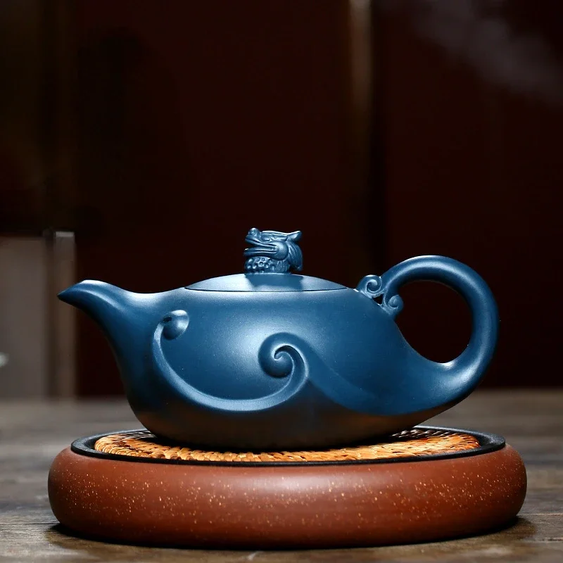 

High Quality Large Capacity Domineering Dragon Purple Clay Teapot Fully Handmade Original Mineral Sky Blue Clay Teapot