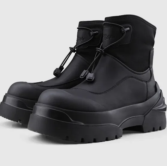 2026 New Black High-top Work Boots Hipster British Wind Mountaineering Outdoor Hiking Platform Boots Men's Motorcycle Boots