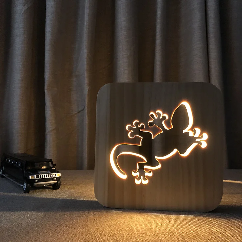 Wood Nightlight Cute Animal Dog Cat Lion Dolphin Seahorse Led Desk Lamp Gift Adult Children Bedside Lamp Decoration