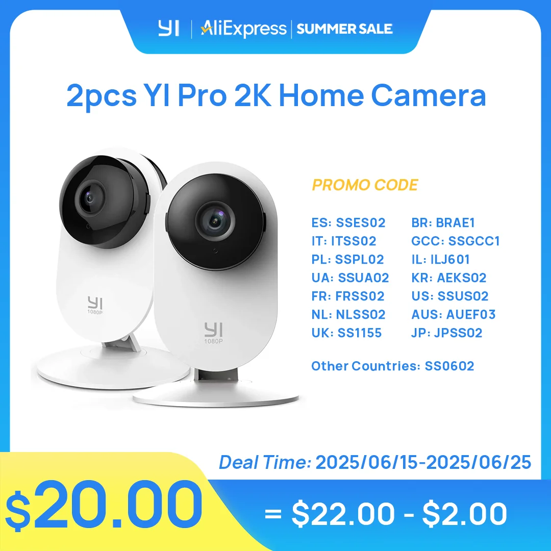

YI 2pcs Pro Camera Kit 2K 3MP, AI Based Smart Home 2,4G, Детская камера, ПЭТ, видео запись, наблюдение, улучшенное ночное видение