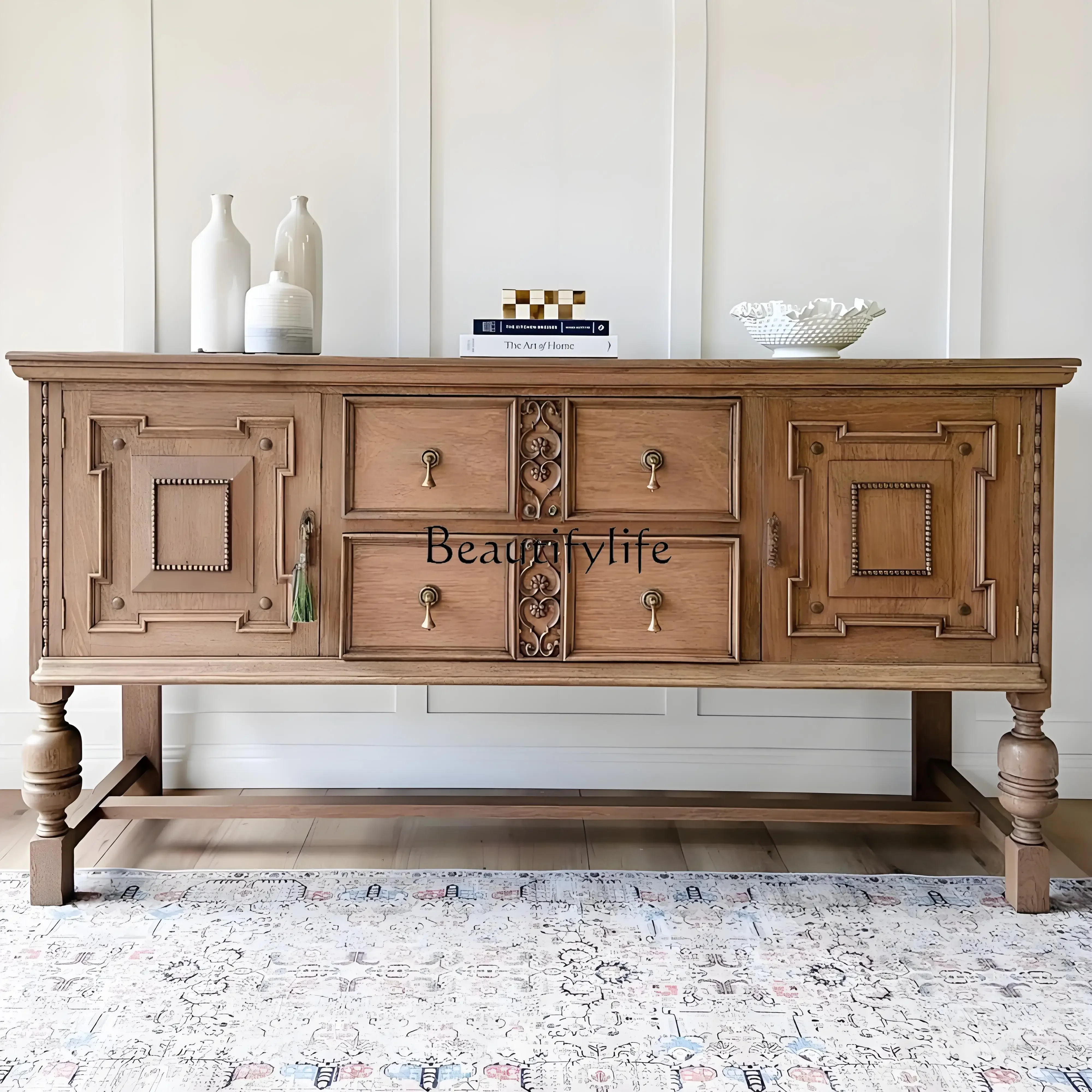 

yj15 American Retro Solid Wood Sideboard Cabinet for Home Entryway French Style Wall-Mounted Storage Decorative Cabinet