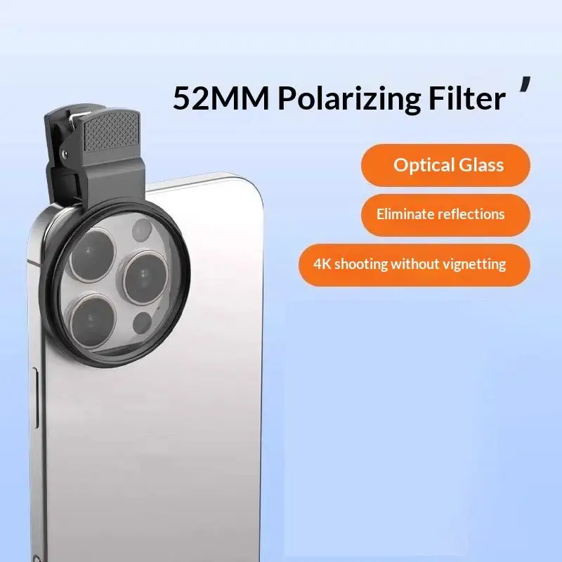 【C】52mm CPL Polarizer Filter Eliminates Reflection For Mobile Phone Photography With Clip