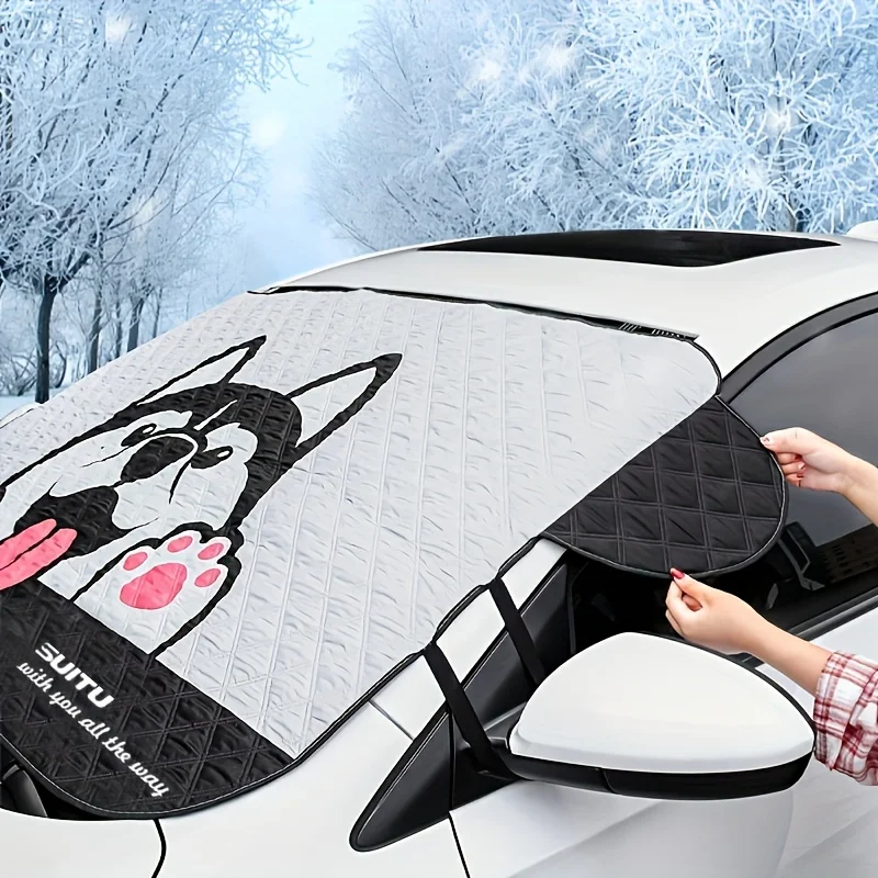 Universal Cartoon Front Car Snow Frost Cover Windshield Frost Protection Foldable Sun Protection Thermal Insulation Sunshade