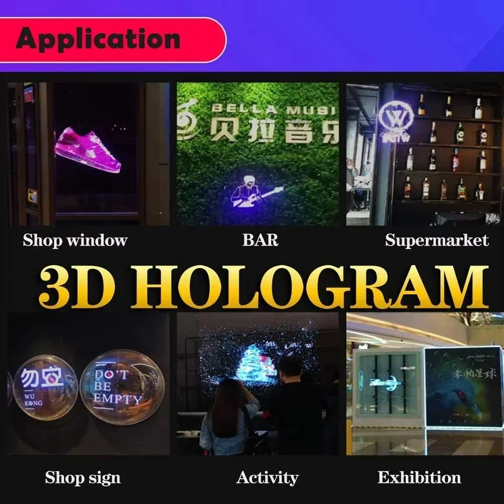 42cm Projektor hologramowy 3D HD Wentylator SD Znak LED Obsługa holograficznego odtwarzacza Obraz Wideo Sklep Bar Impreza Reklama Wyświetlacz Światło