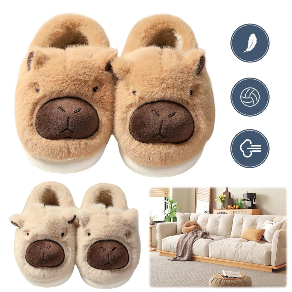 

Plush Capybara Slippers Comfortable Slip-on House Shoes Non-Slip Furry Animal Slippers Fuzzy Capybara Slippers for Autumn Winter