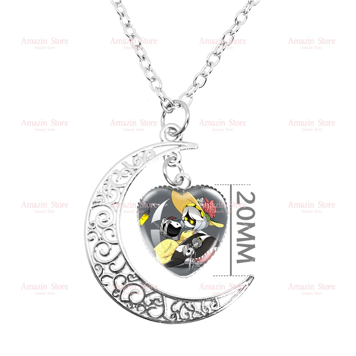 Killers Robot Murder Drone N Cyn J V Uzi Glass Cabochon Heart Pendant Moon Necklace Jewelry Accessories Necklace
