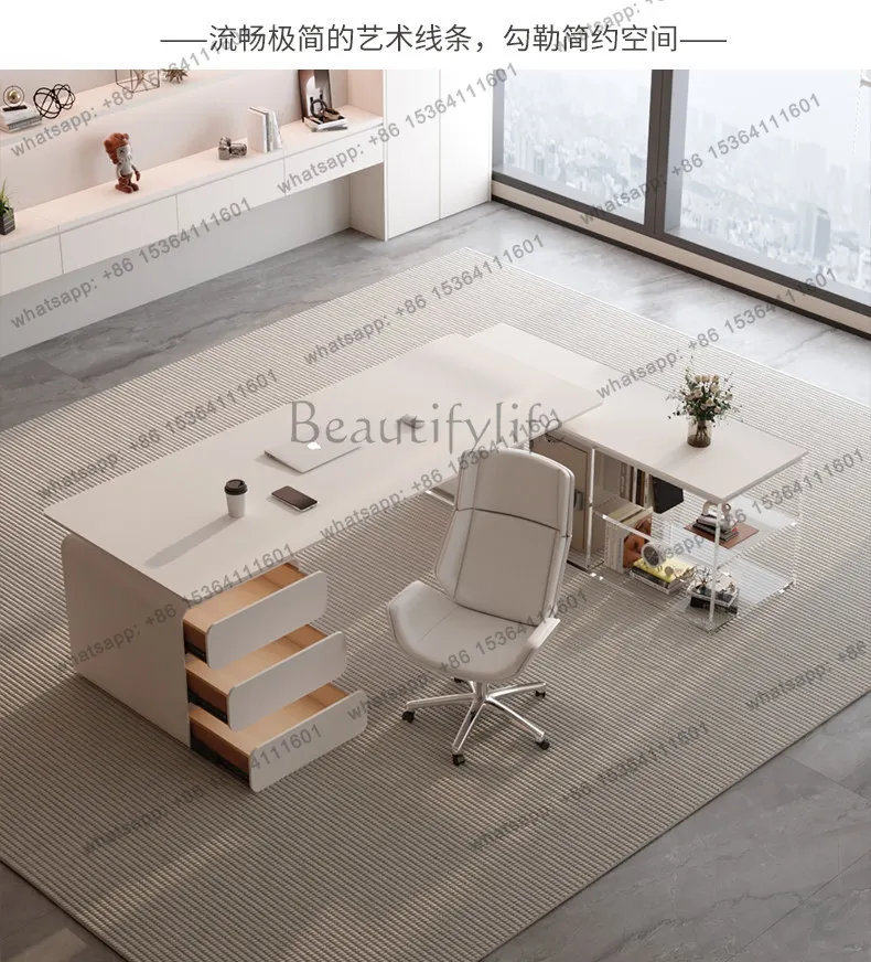 Light luxury rock slab desk Modern high-end acrylic cream wind white beauty salon boss table