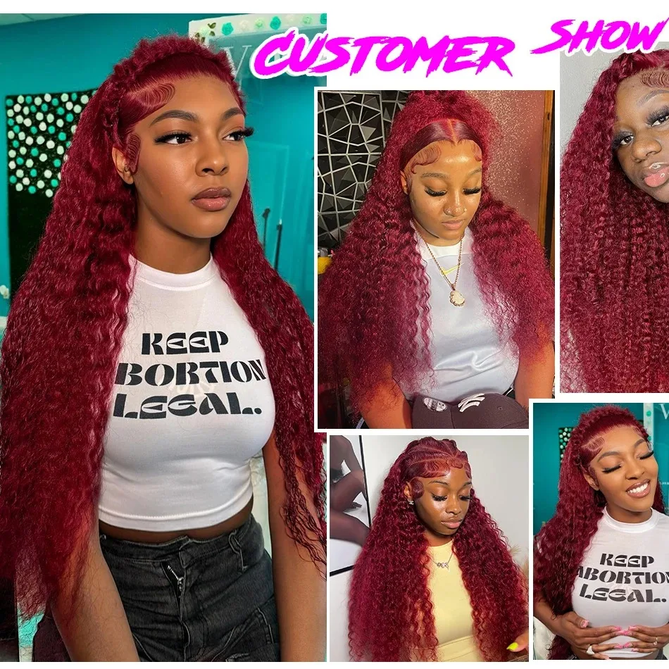 36 24Inch Burgundy 13x6 hd Lace Frontal Wig Deep Wave Curly 13x4 Red Remy Human Hair Brazilian 99J Colored Hair Wigs for Women image 4