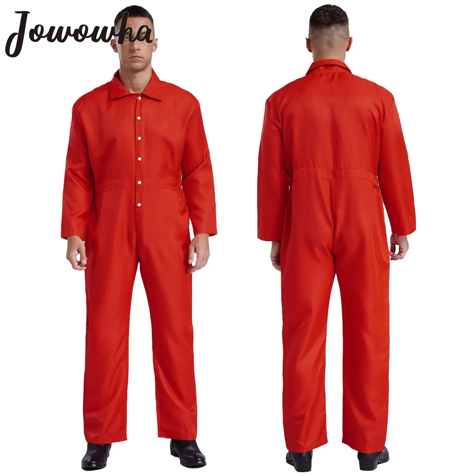 

Mens Womens Overalls Jumpsuit Lapel Long Sleeve Bodysuit Mechanic Work Coveralls Workshop Uniforms Halloween Cosplay Flight Suit