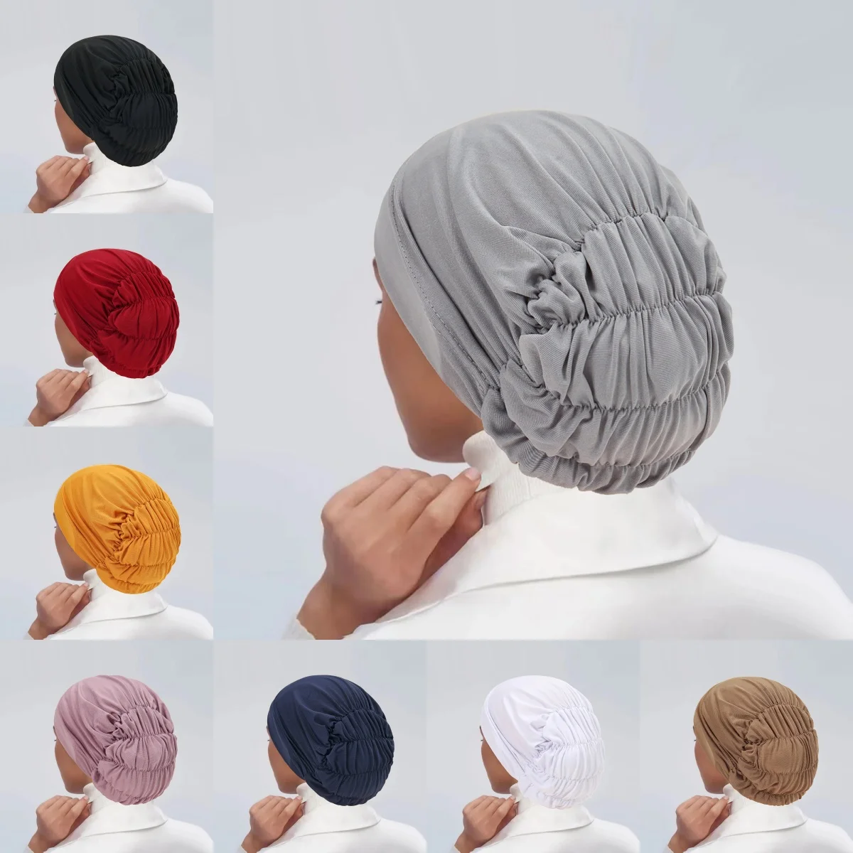 

Новый сплошной цвет женский мусульманский хиджаб кепка с рюшами мягкий эластичный под шарфом тюрбан шляпа исламский платок капот регулируемый