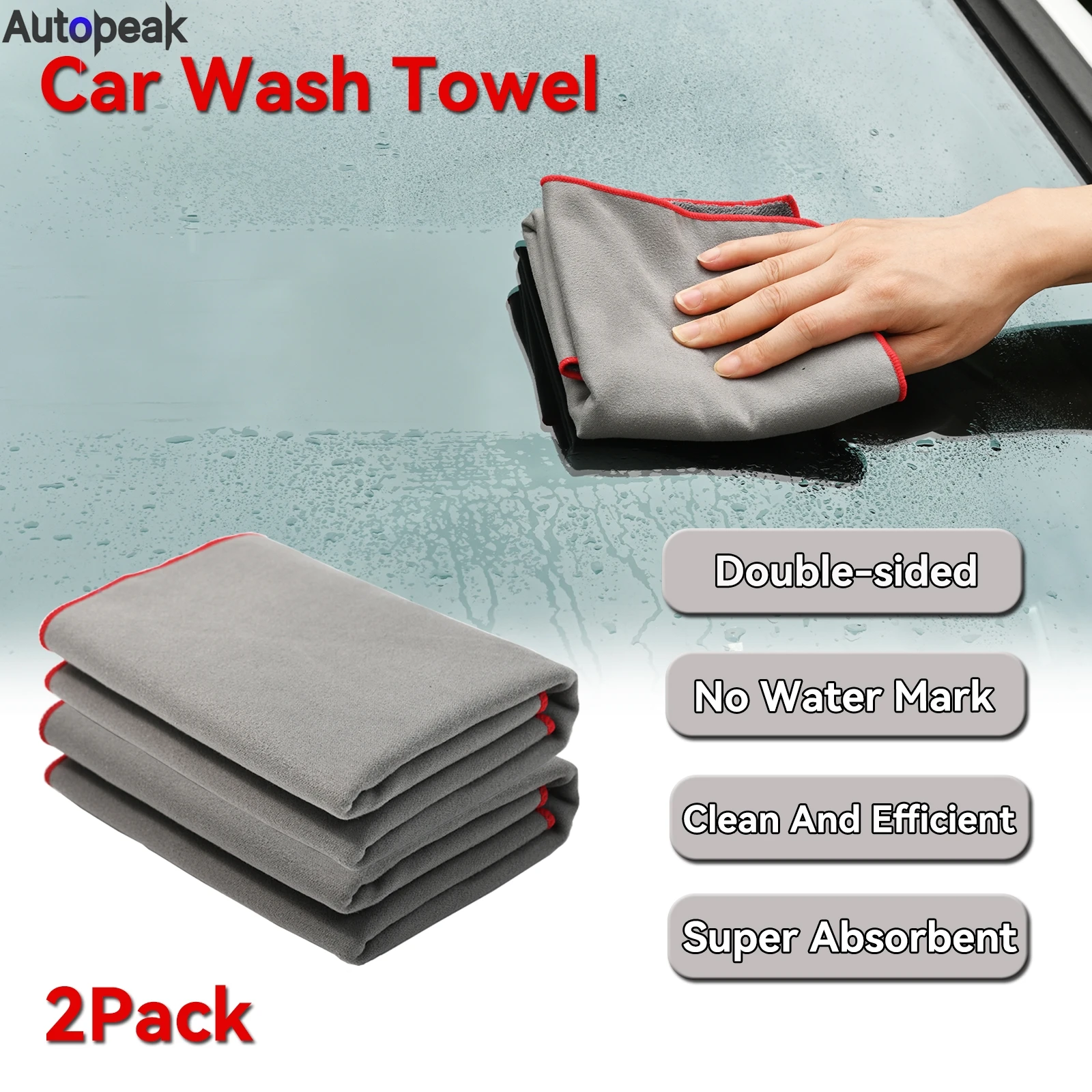 2PCS Drying Towel Car Cleaning Cloth Suede & Coral Fleece Double-sided Super Absorbent Thick Soft Multipurpose Car Accessories