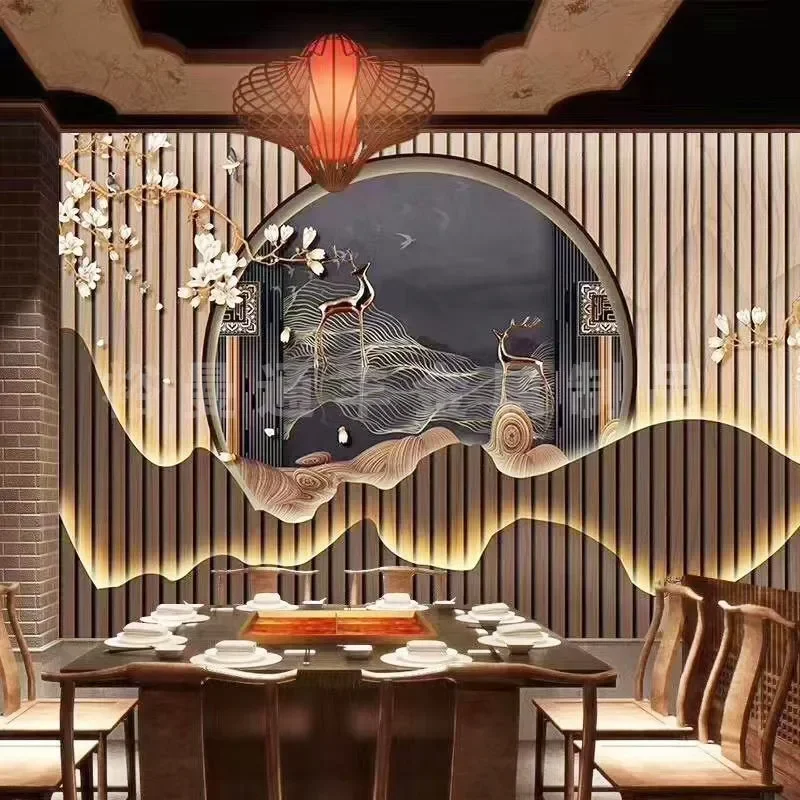 New Chinese Style Stainless Steel Screen Partition for Living Room Entrance Hall Restaurant Foyer Landscape Painting Home