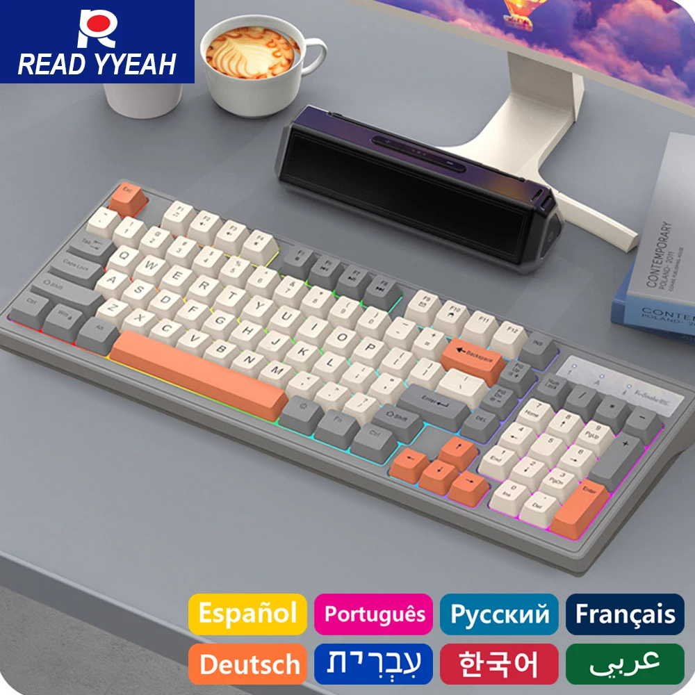 

98-клавишная проводная USB игровая бесшумная клавиатура с подсветкой для ноутбука, планшетного ПК, ноутбука, офиса, клавиатура с регулируемой громкостью, Италия, испанская