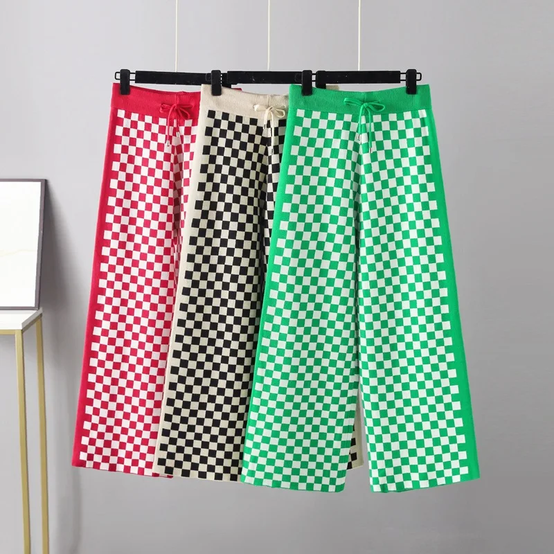 

Модные теплые плюшевые брюки, кашемировые толстые клетчатые женские осенне-зимние повседневные свободные широкие брюки, корейская уличная одежда CQ201