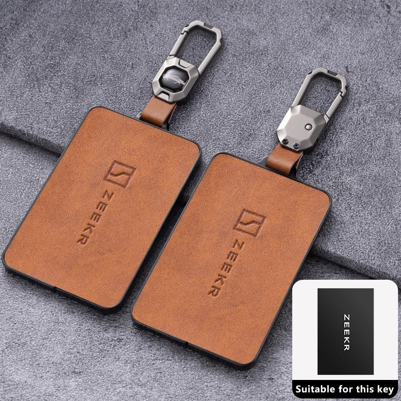 Zinc Alloy Leather Car Key Case for ZEEKR 001 Smart Card Remote Protection Cover Bag Shell Keychain Holder Fob Auto Accessories