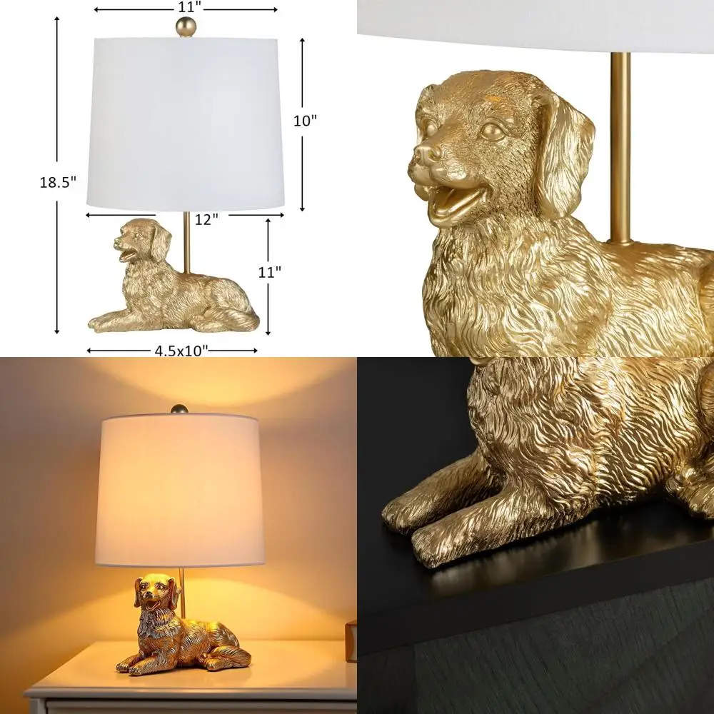

Настольная лампа с абажуром из белого льна в виде собаки, 18,5 дюймов, дизайн с изображением собаки породы ретривер, с белым льняным абажуром
