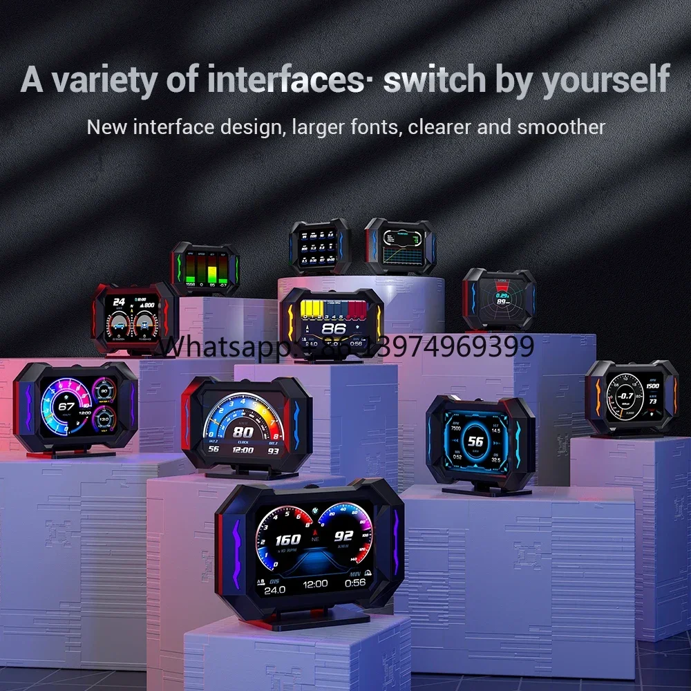 P25 2 GPS Car Head Display Water&Oil Temp RPM Gauge Digital Security Alarm Multi-Function Auto Speedometer Head Display Genre