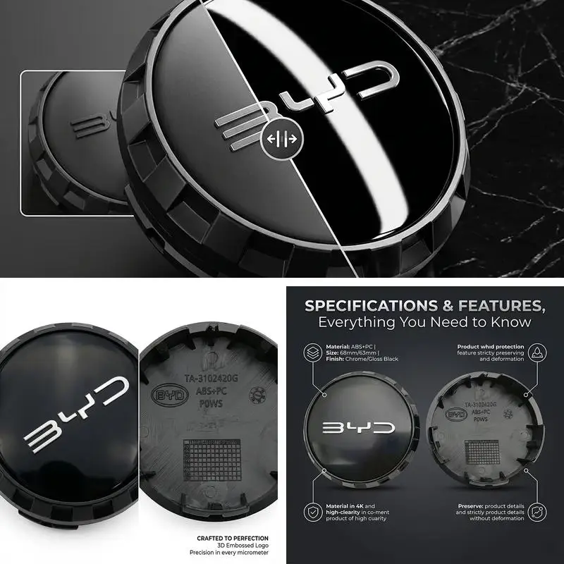 68mm Car Wheel Center Hub Caps With BYD Logo For Atto 3 Seal Dolphin Han Tang Song Yuan Wheel Rim Hubcap Replacement Exterior Ac