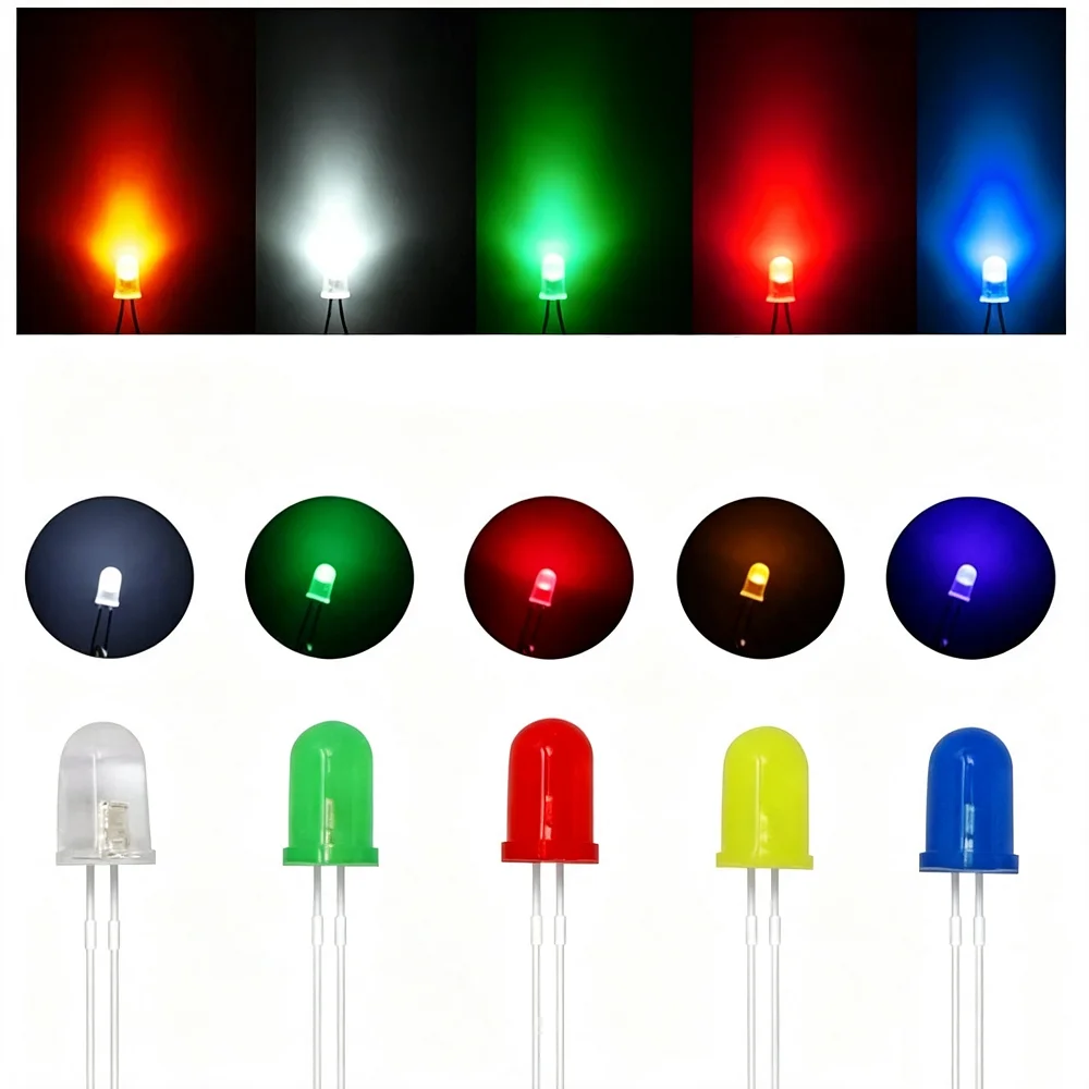 10pcs 5mm F5 DIFFUSED Round Head LED (Red/Blue/Green/Orange/Yellow/White)